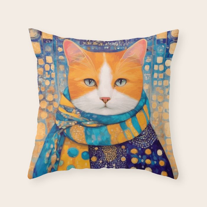 Klimt Cat with Green Eyes in the City Throw Pillow Gallery Image 6