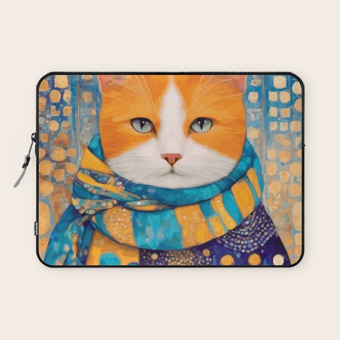 Klimt Cat with Green Eyes in the City Laptop Sleeve Gallery Image 1