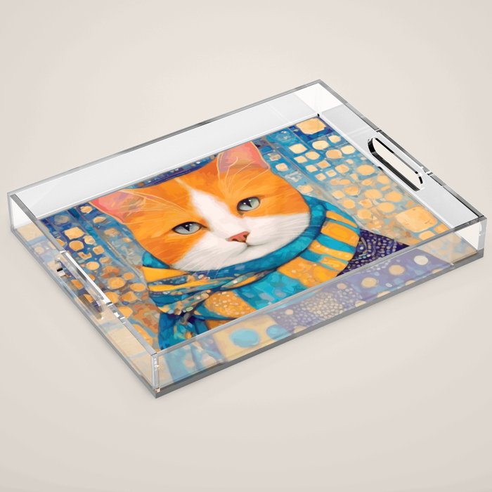 Klimt Cat with Green Eyes in the City Acrylic Tray Gallery Image 1