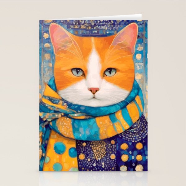 Klimt Cat with Green Eyes in the City Stationery Card Gallery Image 1