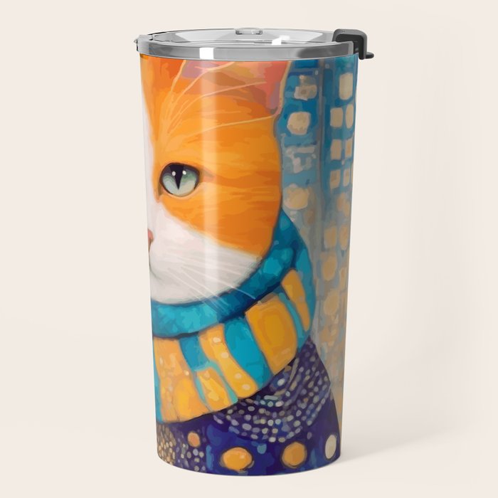 Klimt Cat with Green Eyes in the City Travel Mug Gallery Image 2