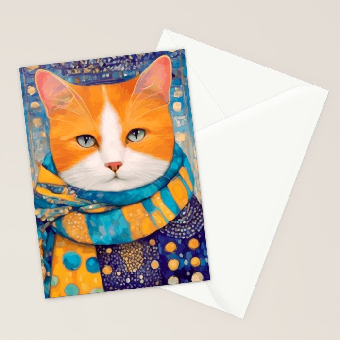 Klimt Cat with Green Eyes in the City Stationery Card Gallery Image 2