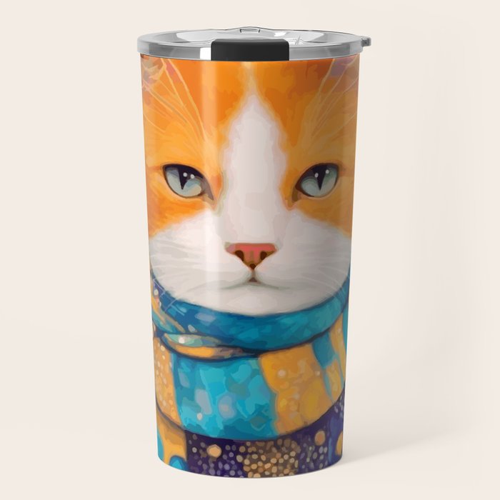Klimt Cat with Green Eyes in the City Travel Mug Gallery Image 1