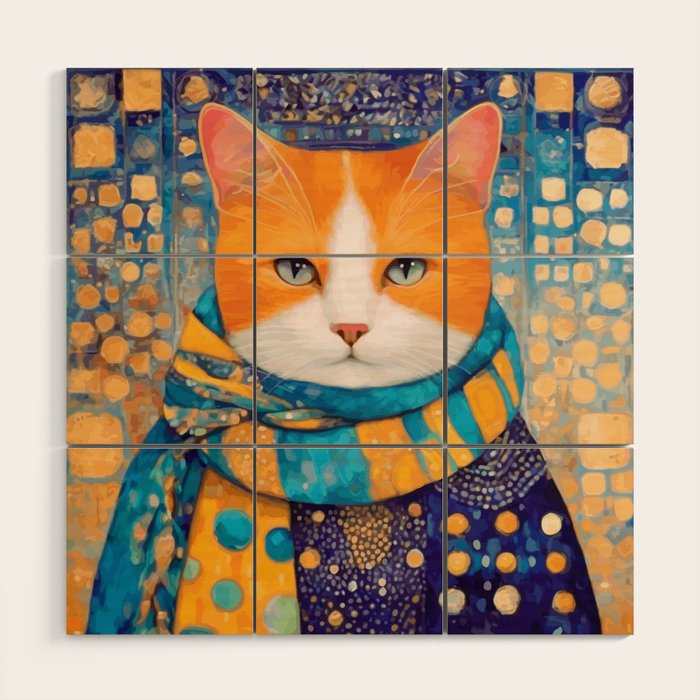 Klimt Cat with Green Eyes in the City Wood Wall Art Gallery Image 1