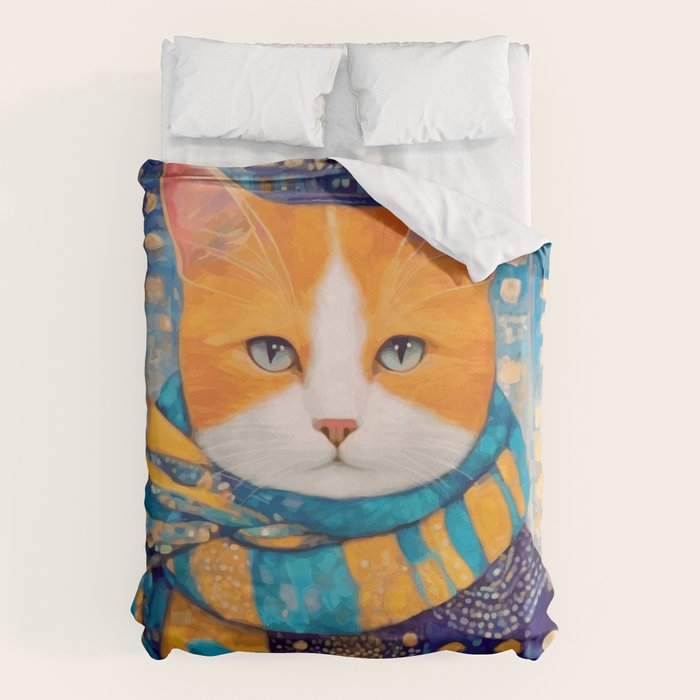 Klimt Cat with Green Eyes in the City Duvet Cover Gallery Image 6