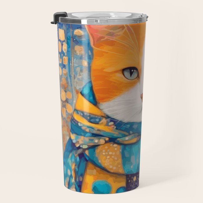 Klimt Cat with Green Eyes in the City Travel Mug Gallery Image 3