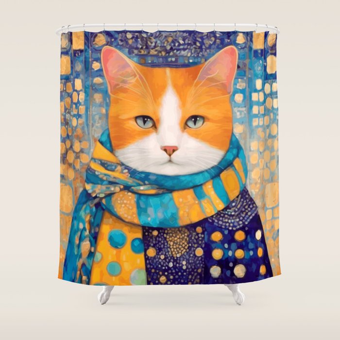 Klimt Cat with Green Eyes in the City Shower Curtain Gallery Image 1