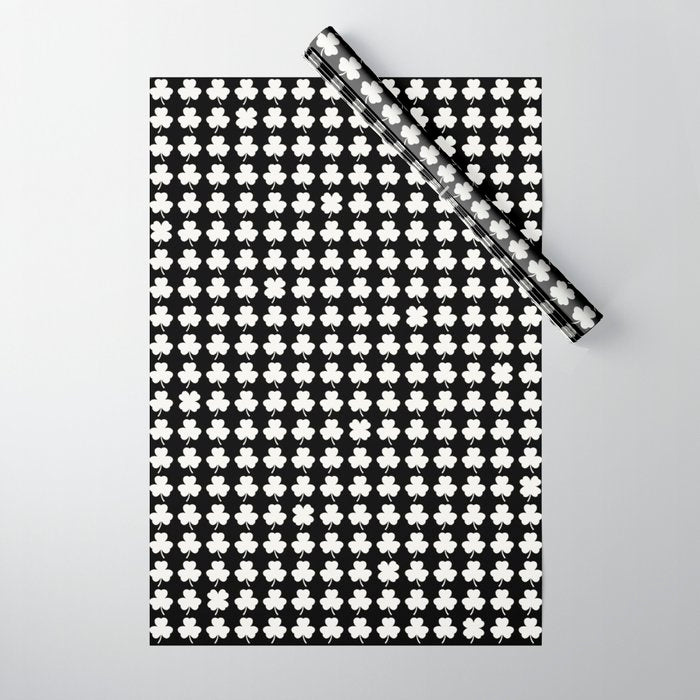 Clovers II Black and White Botanical Pattern Wrapping Paper Gallery Image 1