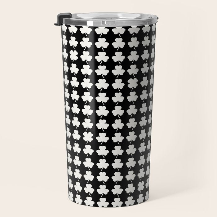 Clovers II Black and White Botanical Pattern Travel Mug Gallery Image 3