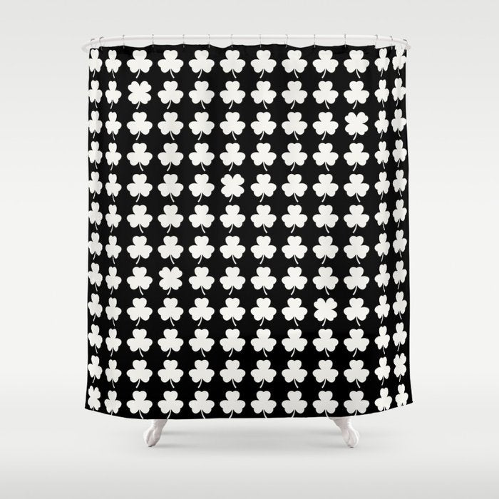 Clovers II Black and White Botanical Pattern Shower Curtain Gallery Image 1