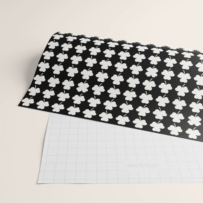 Clovers II Black and White Botanical Pattern Wrapping Paper Gallery Image 2