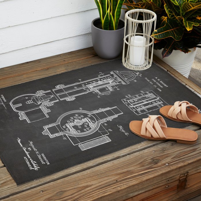 Fire Hydrant Patent - Fireman Fire House Art - Black Chalkboard Outdoor Rug Gallery Image 2