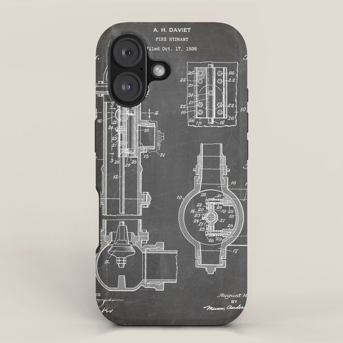 Fire Hydrant Patent - Fireman Fire House Art - Black Chalkboard iPhone Case Gallery Image 1