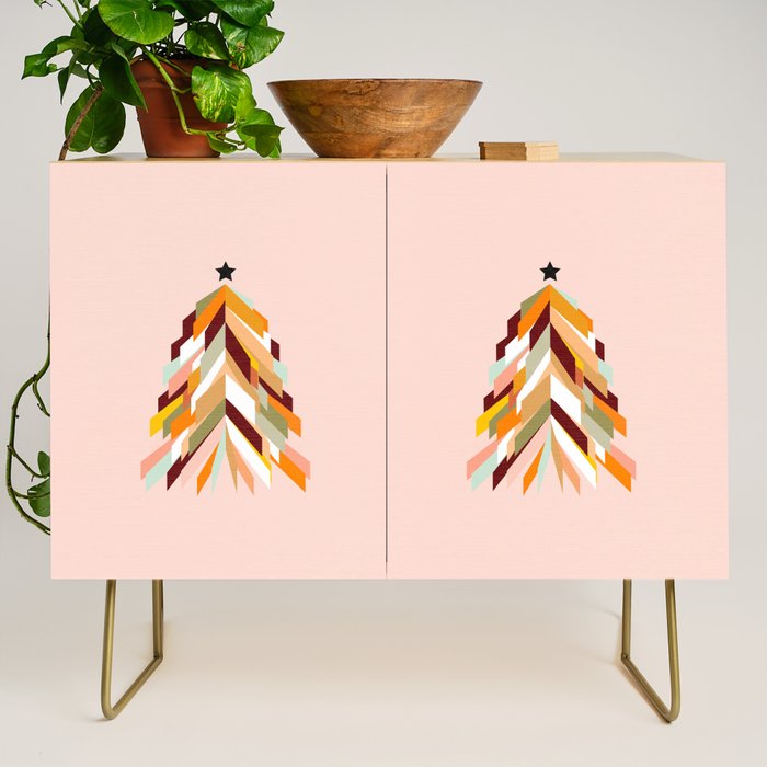 Festive Retro Christmas Tree on Peach Fuzz Credenza Gallery Image 1