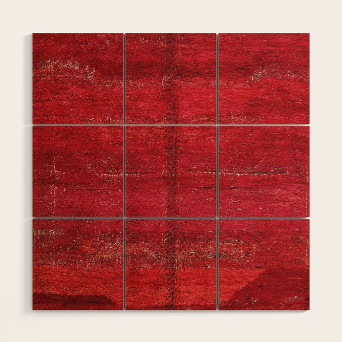 Brilliant Red Antique Moroccan Rug Print Wood Wall Art Gallery Image 1