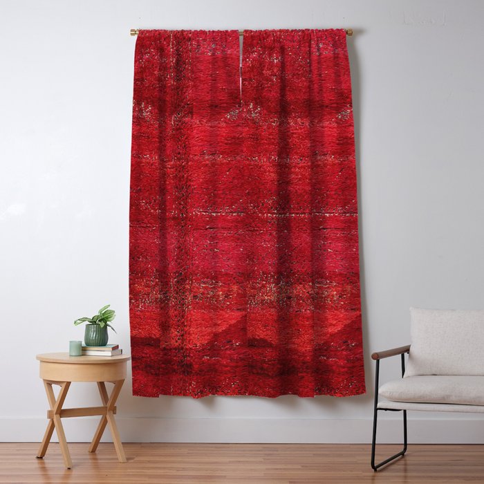 Brilliant Red Antique Moroccan Rug Print Window Curtain Gallery Image 5