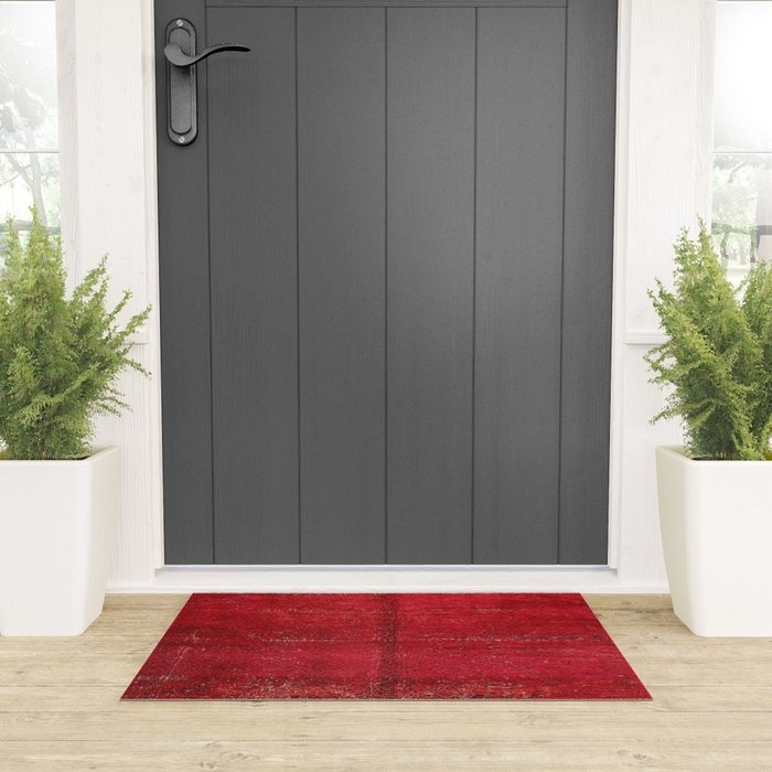 Brilliant Red Antique Moroccan Rug Print Welcome Mat Gallery Image 3