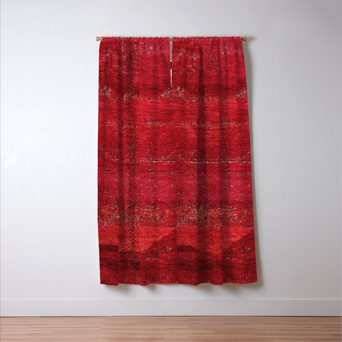 Brilliant Red Antique Moroccan Rug Print Window Curtain Gallery Image 3