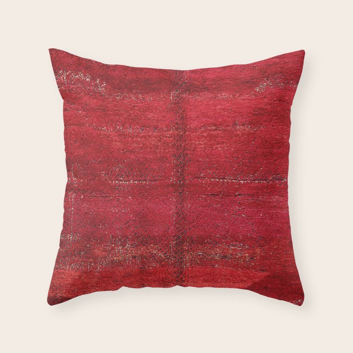 Brilliant Red Antique Moroccan Rug Print Throw Pillow Gallery Image 6
