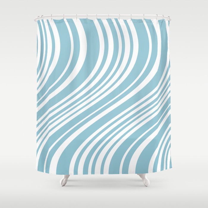 Wavy Stripes XXXV - Sky Blue Shower Curtain Gallery Image 1