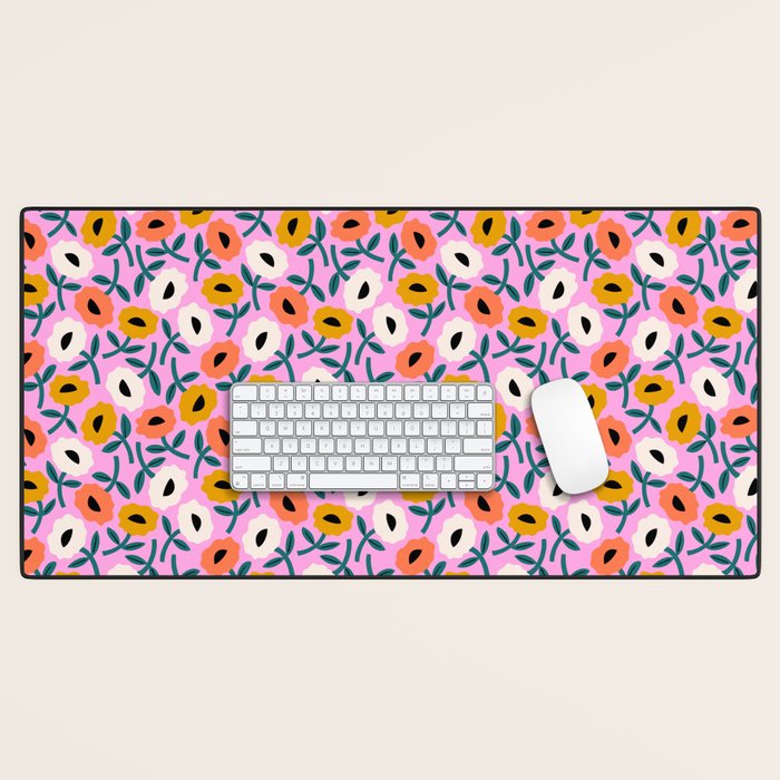 Floral Bliss - Tropical Pink Pattern Desk Mat Gallery Image 1