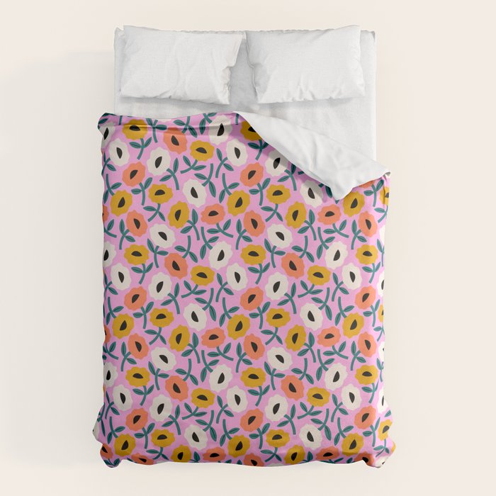 Floral Bliss - Tropical Pink Pattern Duvet Cover Gallery Image 1