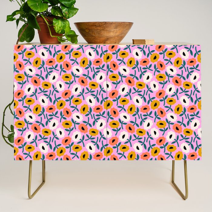 Floral Bliss - Tropical Pink Pattern Credenza Gallery Image 1