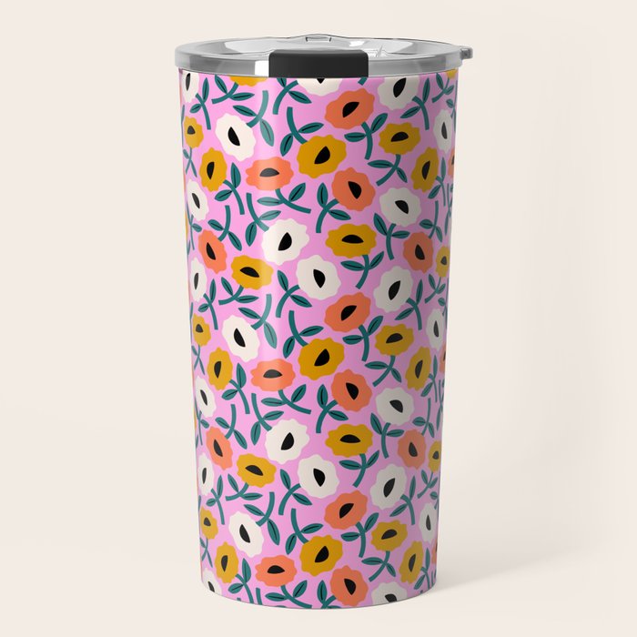 Floral Bliss - Tropical Pink Pattern Travel Mug Gallery Image 1