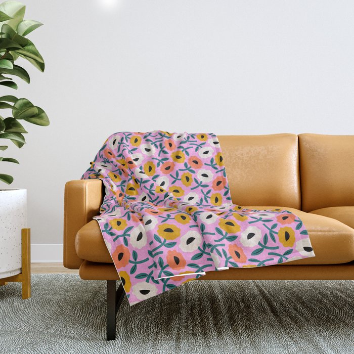 Floral Bliss - Tropical Pink Pattern Throw Blanket Gallery Image 1