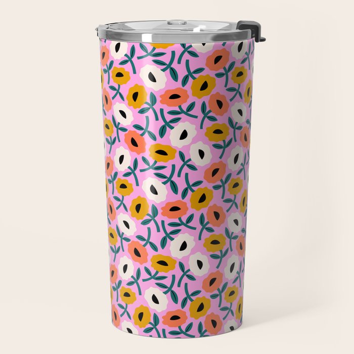 Floral Bliss - Tropical Pink Pattern Travel Mug Gallery Image 2