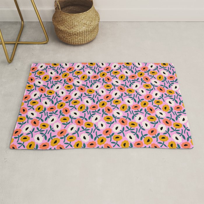 Floral Bliss - Tropical Pink Pattern Rug Gallery Image 1
