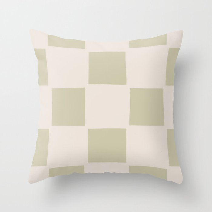Playful check in olive green Throw Pillow Gallery Image 1