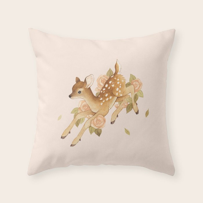 Hopping Fawn Throw Pillow Gallery Image 1