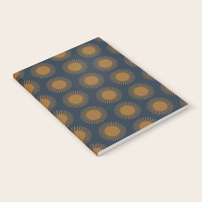 Boho Summer Sun Pattern VII Navy Blue Burnt Orange Notebook Gallery Image 1