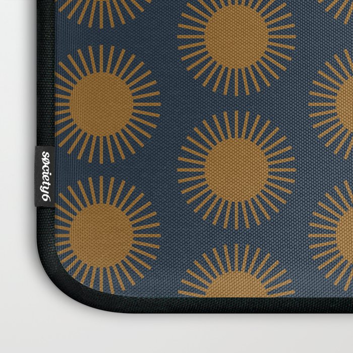 Boho Summer Sun Pattern VII Navy Blue Burnt Orange Laptop Sleeve Gallery Image 3