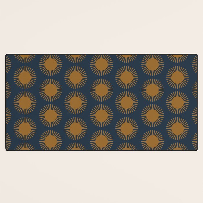 Boho Summer Sun Pattern VII Navy Blue Burnt Orange Desk Mat Gallery Image 3