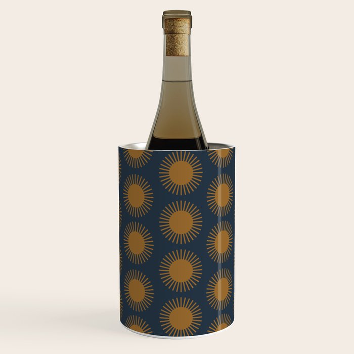Boho Summer Sun Pattern VII Navy Blue Burnt Orange Wine Chiller Gallery Image 2