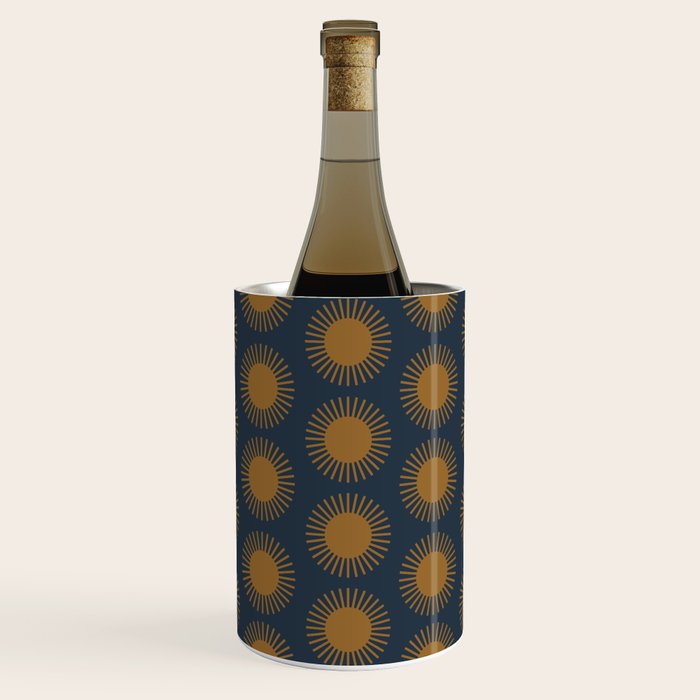 Boho Summer Sun Pattern VII Navy Blue Burnt Orange Wine Chiller Gallery Image 1
