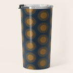 Boho Summer Sun Pattern VII Navy Blue Burnt Orange Travel Mug Gallery Image 3