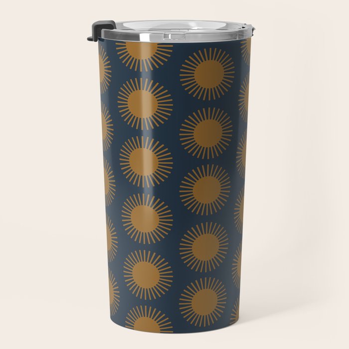 Boho Summer Sun Pattern VII Navy Blue Burnt Orange Travel Mug Gallery Image 3