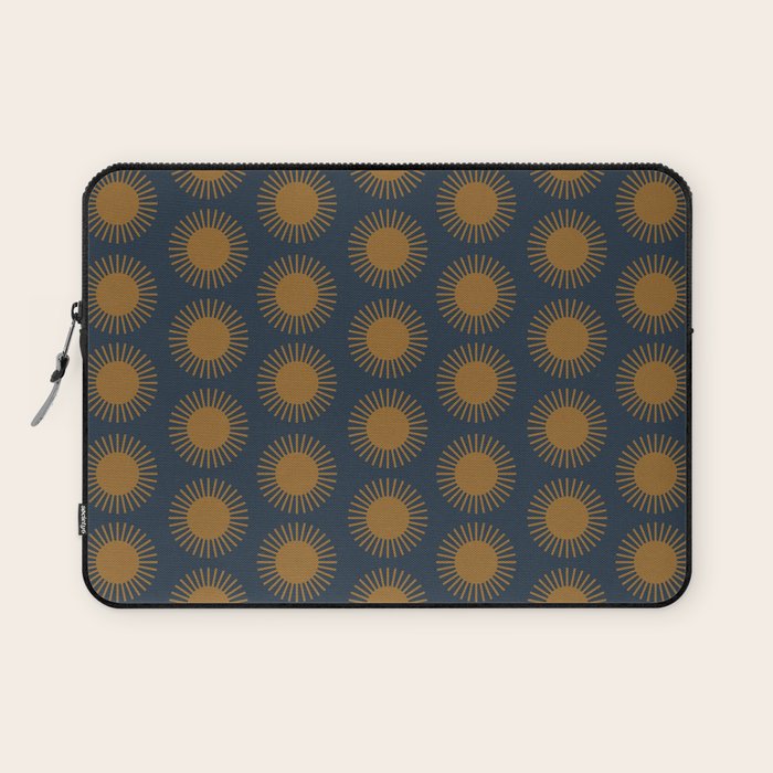 Boho Summer Sun Pattern VII Navy Blue Burnt Orange Laptop Sleeve Gallery Image 1