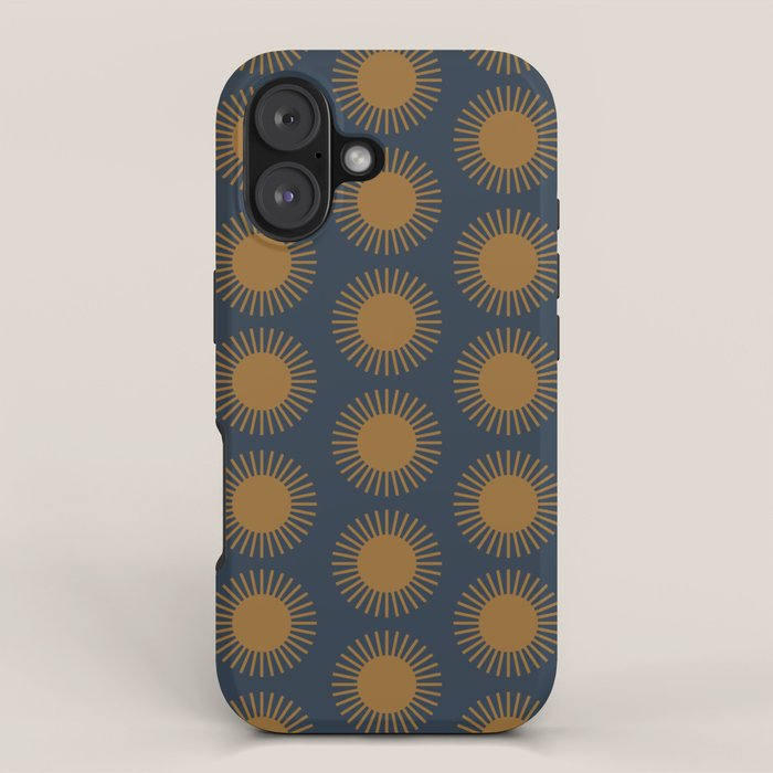 Boho Summer Sun Pattern VII Navy Blue Burnt Orange iPhone Case Gallery Image 1