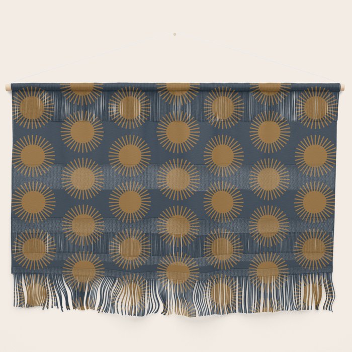 Boho Summer Sun Pattern VII Navy Blue Burnt Orange Wall Hanging Gallery Image 1