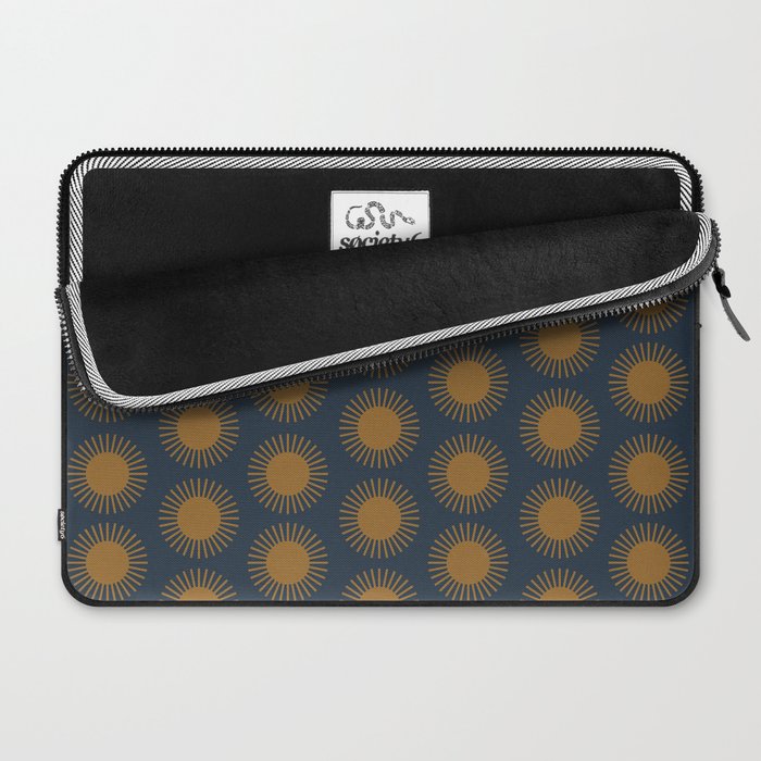 Boho Summer Sun Pattern VII Navy Blue Burnt Orange Laptop Sleeve Gallery Image 2
