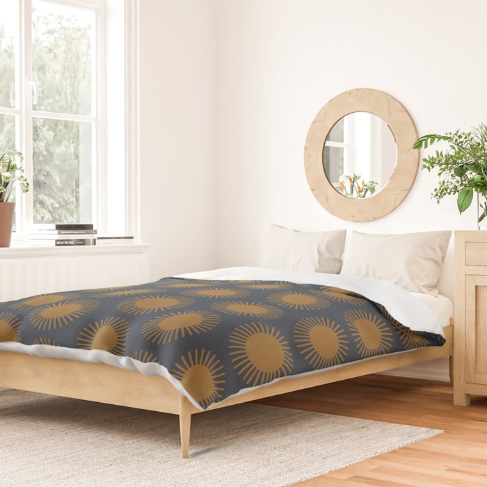 Boho Summer Sun Pattern VII Navy Blue Burnt Orange Duvet Cover Gallery Image 2