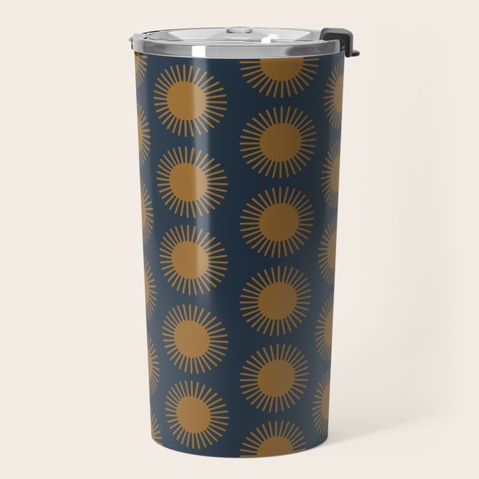 Boho Summer Sun Pattern VII Navy Blue Burnt Orange Travel Mug Gallery Image 2