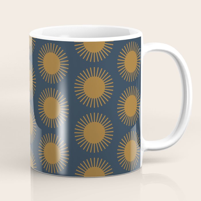 Boho Summer Sun Pattern VII Navy Blue Burnt Orange Coffee Mug Gallery Image 1