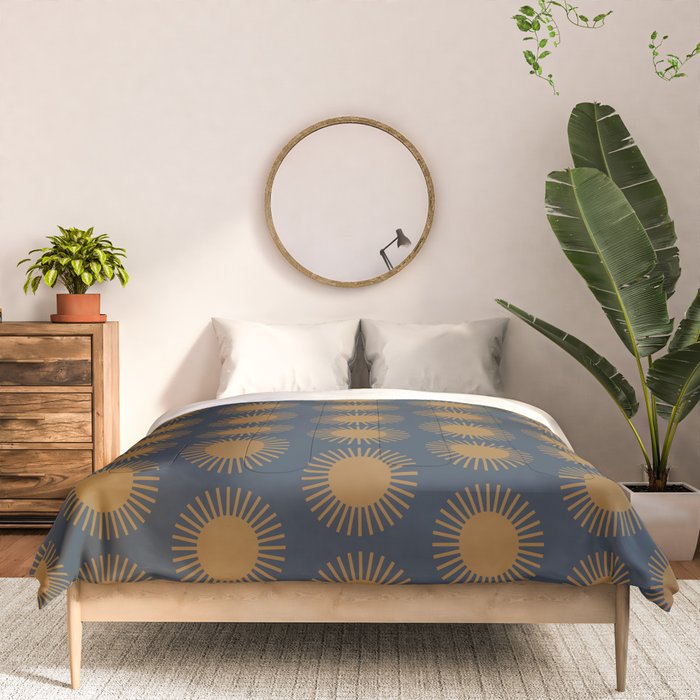 Boho Summer Sun Pattern VII Navy Blue Burnt Orange Comforter Gallery Image 3