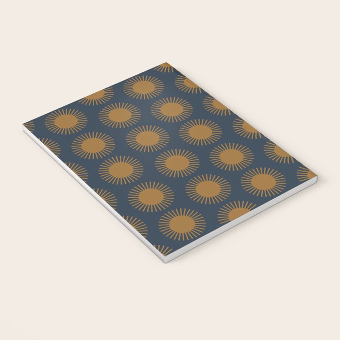 Boho Summer Sun Pattern VII Navy Blue Burnt Orange Notebook Gallery Image 3