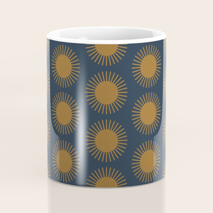 Boho Summer Sun Pattern VII Navy Blue Burnt Orange Coffee Mug Gallery Image 4